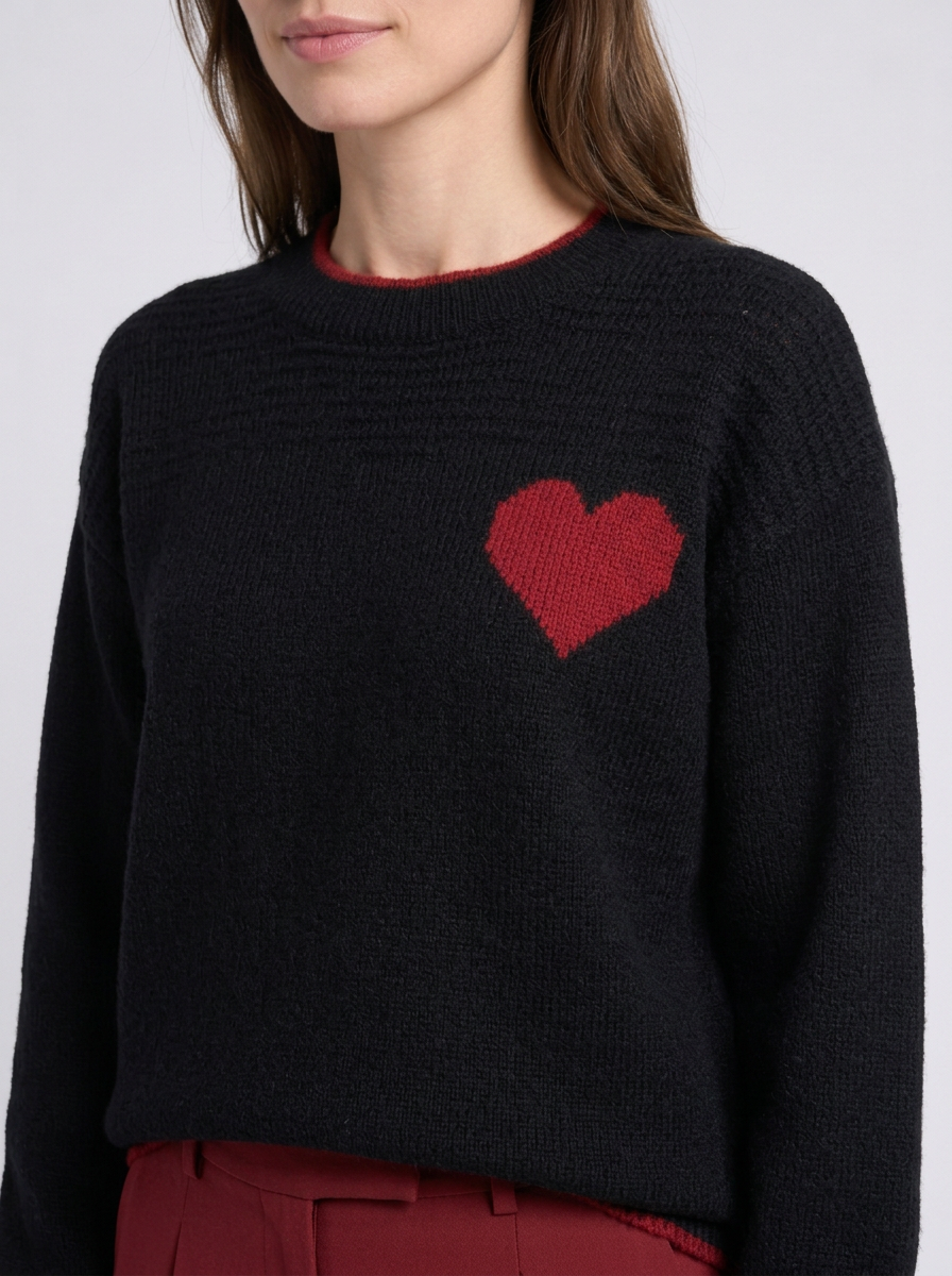 Womens Christmas Jumper Heart Print Crew Neck Long Sleeve Ribbed Cuffs — view 4 of 5
