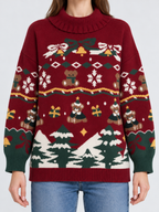 Womens Christmas Jumper Knitted Turtleneck Ruffled Festive Pattern — view 3 of 4