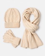 Womens Hat Scarf And Gloves Set Knitted Ribbed Cuff Winter Three Piece
