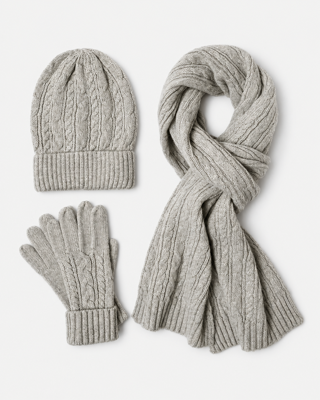 Womens Hat Scarf And Gloves Set Knitted Ribbed Cuff Winter Three Piece — view 2 of 5