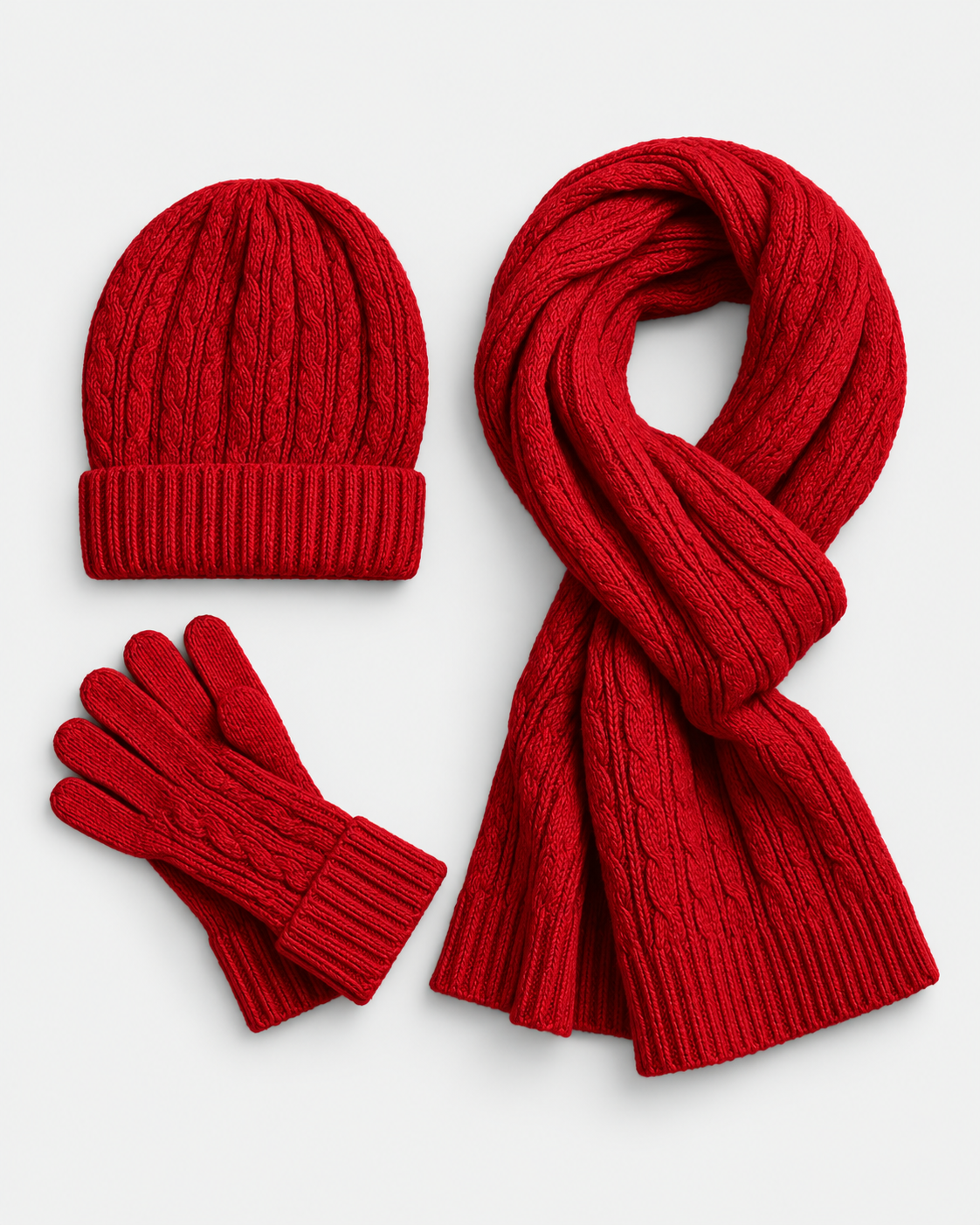 Womens Hat Scarf And Gloves Set Knitted Ribbed Cuff Winter Three Piece — view 3 of 5
