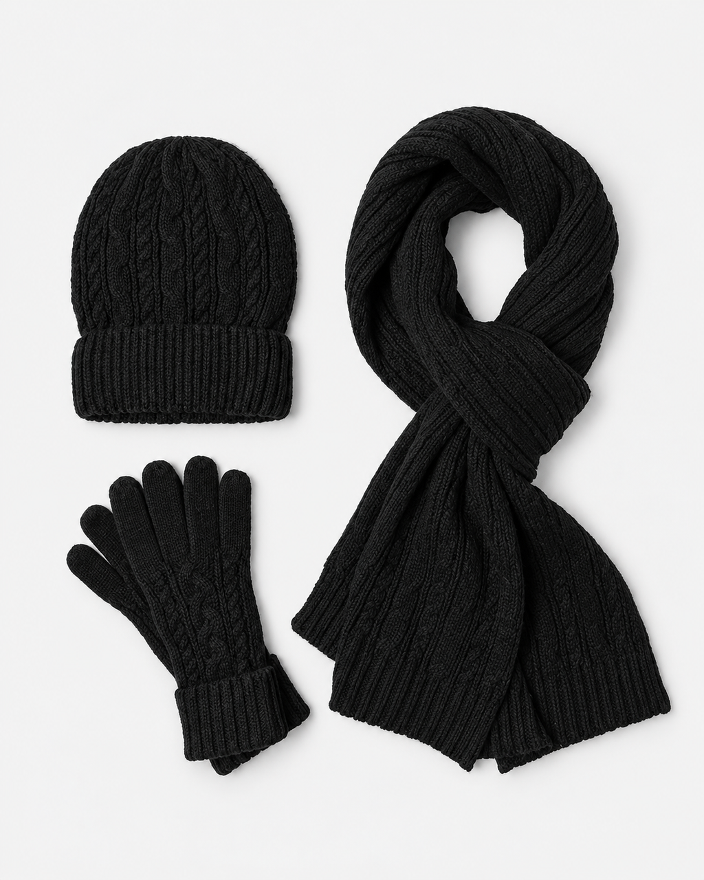 Womens Hat Scarf And Gloves Set Knitted Ribbed Cuff Winter Three Piece — view 4 of 5