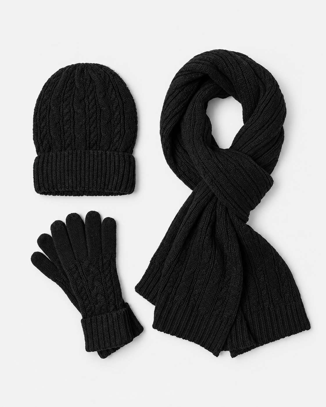 Womens Hat Scarf And Gloves Set Knitted Ribbed Cuff Winter Three Piece — view 4 of 5