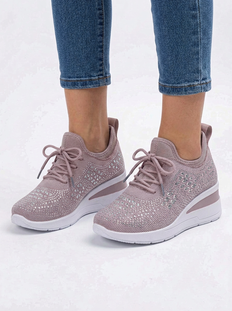 Womens Trainers Rhinestone Wedge Lace-Up Sparkle Mesh Sneakers — view 10 of 10