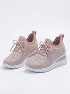 Womens Trainers Rhinestone Wedge Lace-Up Sparkle Mesh Sneakers — view 4 of 10
