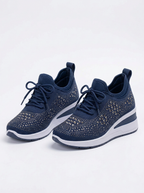 Womens Trainers Rhinestone Wedge Lace-Up Sparkle Mesh Sneakers — view 5 of 10