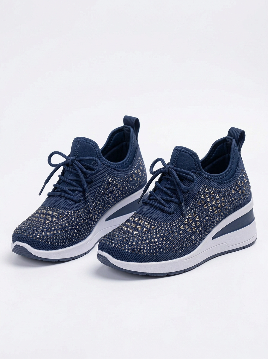 Womens Trainers Rhinestone Wedge Lace-Up Sparkle Mesh Sneakers — view 5 of 10