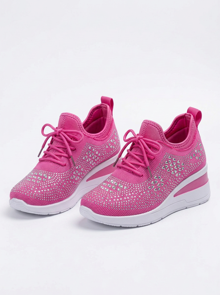 Womens Trainers Rhinestone Wedge Lace-Up Sparkle Mesh Sneakers — view 6 of 10