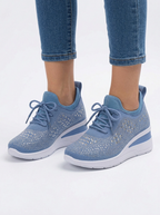 Womens Trainers Rhinestone Wedge Lace-Up Sparkle Mesh Sneakers — view 7 of 10
